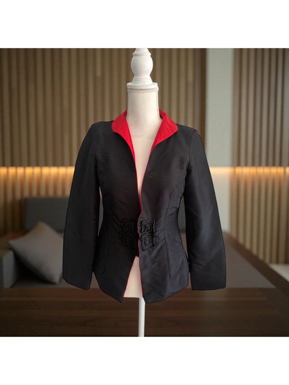DRAGON SILK Red Black Silk Blend Blazer Jacket Size Medium